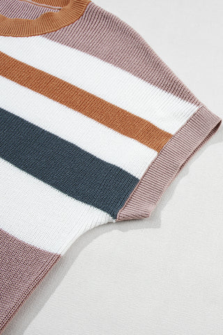 Striped Colorblock Knit Short Sleeve T