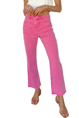 Pink Light Wash Flared Mid Rise Pants