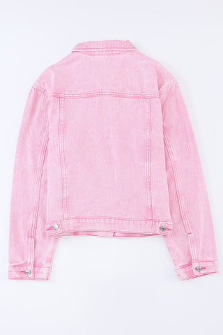 Pink Denim Jacket with Light Acid Wash