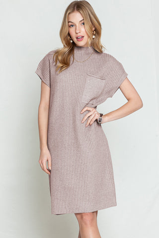 Ribbed Knit Loose Fit Short Sleeve Sweater Dress - 4 Colors