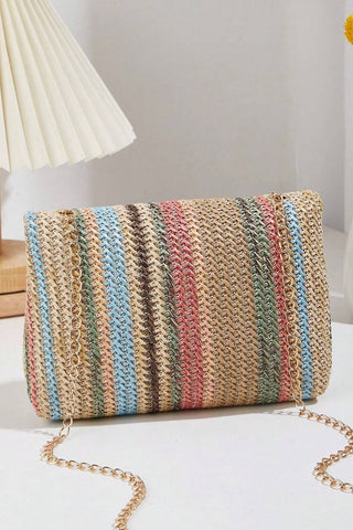 Camel Woven Striped Flapped Single Shoulder Bag - Alleure