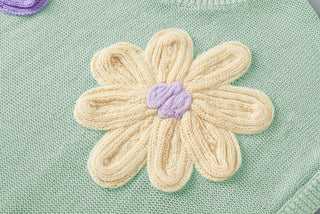 Round Neck Knit with Embrodiered Flowers - 3 Colors