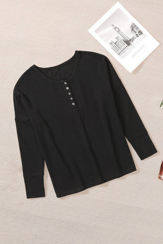 Casual Waffle Knit Henley Top - 4 Colors