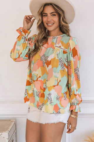 Multicolor Boho Long Sleeve Blouse with Lace Trim - 2 Colors