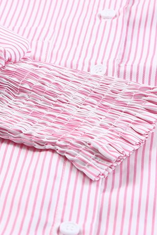 Striped Shirt Shirred Cuffs - 3 Colors