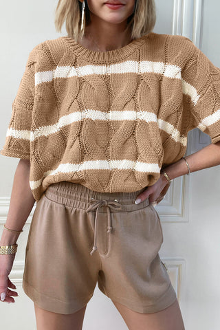 Beige & Cream Striped Twist Cable Knit Top