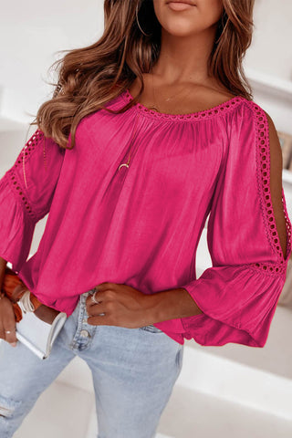 Lace Trimmed Blouse Cut-Out Sleeves - 2 Colors