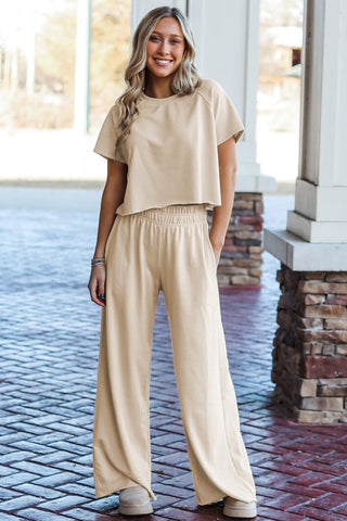 2 Piece Activewear Raw Hem Wide Leg Pants