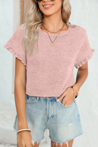 Textured Short Sleeve Blouse Frill Cuffs - 3 Colors