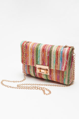 Camel Woven Striped Flapped Single Shoulder Bag - Alleure