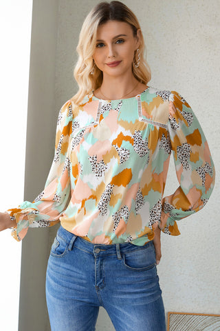 Multicolor Boho Long Sleeve Blouse with Lace Trim - 2 Colors