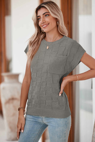 Textured Knit Top with Chest Pocket - 4 Colors