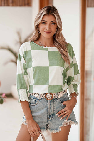 T Shirt with Green & White Checkered Pattern