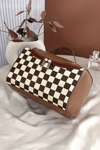 Black & White Checker Print Zipper Cosmetics Bag