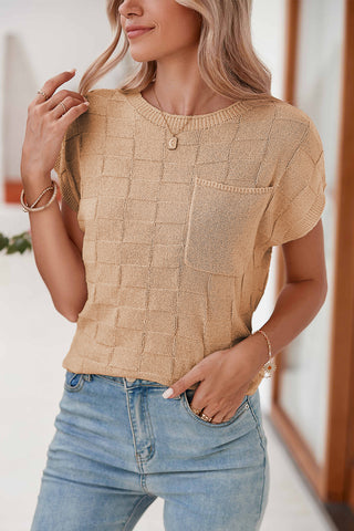 Textured Knit Top with Chest Pocket - 4 Colors