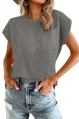 Textured Knit Top with Chest Pocket - 4 Colors