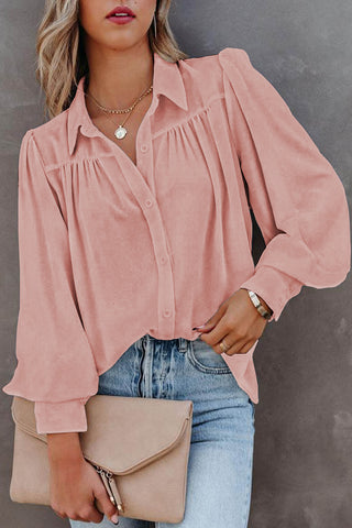 Long Sleeve Blouse with Pleats & Puff Sleeves - 3 Colors