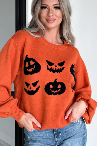 Orange Halloween Pumpkin Jack-O-Lantern Sweater