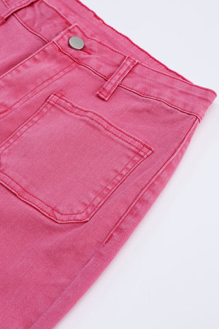 Pink Light Wash Flared Mid Rise Pants