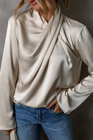 Draped Asymmetric Neck Satin Blouse