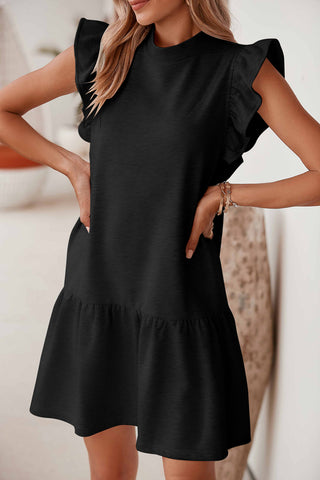 Black Solid Color Ruffle Hem Mini Sweatshirt Dress - Alleure