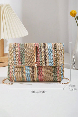 Camel Woven Striped Flapped Single Shoulder Bag - Alleure