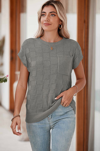 Textured Knit Top with Chest Pocket - 4 Colors