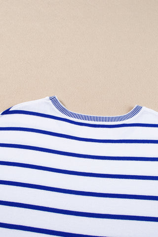 Blue Stripe Knit Dolman Sleeves with Trim