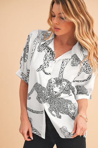 Cheetah Print Short Sleeve Blouse