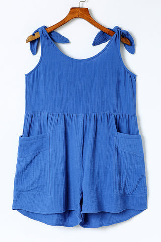 Textured Romper with Knotted Straps & Wide Legs