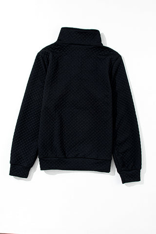 Black Quilted Pullover Sweatshirt Half Zip