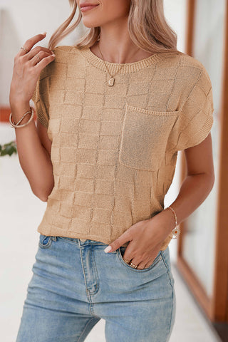 Textured Knit Top with Chest Pocket - 4 Colors