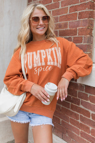 Orange Ribbed 'Pumpkin Spice' Sweatshirt