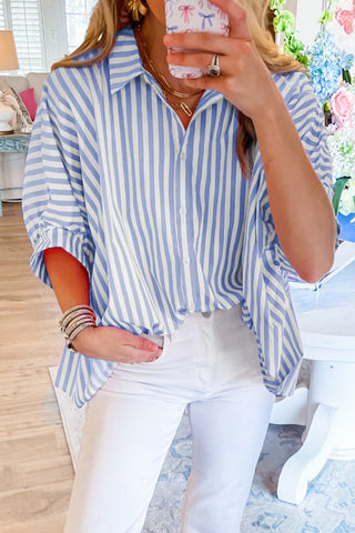 Striped Oversize Blouse with Dolman Sleeves - 3 Colors