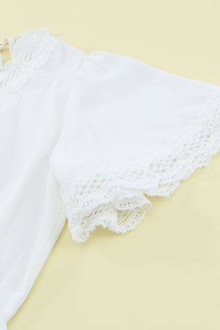 White Short Sleeve Blouse Lace Features