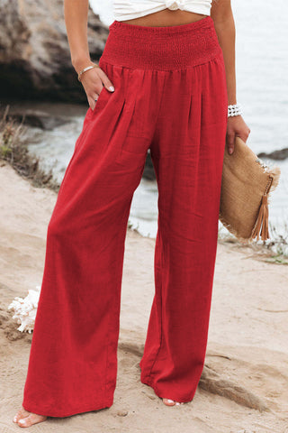 High Waist Wide Leg Shirred Waistpand Pants - 5 Colors