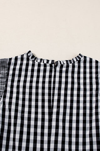 Checkered Blouse with Ruffle Trim Sleeves