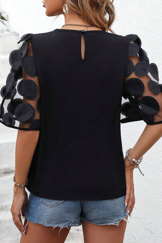 Applique Mesh Splicing Sleeve Blouse - 2 Colors