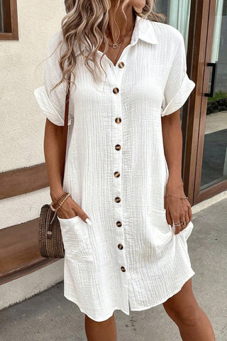 White Shirt Dress Roll Up Short Sleeves