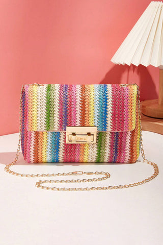 Camel Woven Striped Flapped Single Shoulder Bag - Alleure