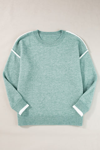 Mint Crew Neck Knit Sweater White Trim