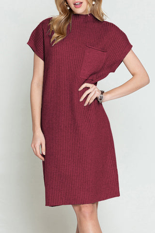 Ribbed Knit Loose Fit Short Sleeve Sweater Dress - 4 Colors