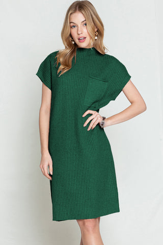 Ribbed Knit Loose Fit Short Sleeve Sweater Dress - 4 Colors