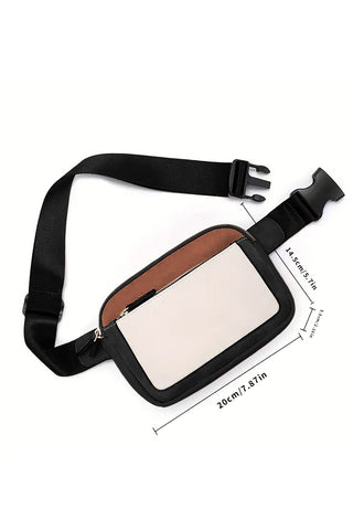 White Color Block Adjustable Belt PU Leather Crossbody Bag - Alleure