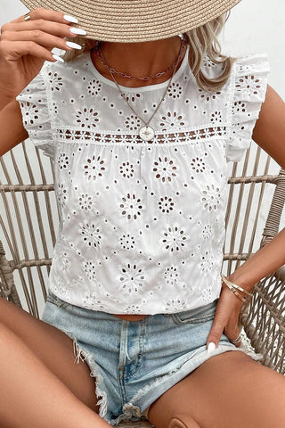 White Eyelet Embroidered Sleeveless Blouse