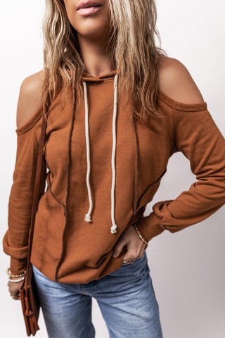 Hoodie Shoulder Cutouts Drawstrong Tailored Seams