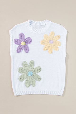 Round Neck Knit with Embrodiered Flowers - 3 Colors