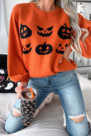 Orange Halloween Pumpkin Jack-O-Lantern Sweater