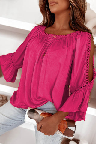 Lace Trimmed Blouse Cut-Out Sleeves - 2 Colors