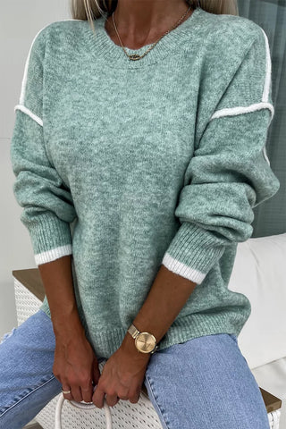 Mint Crew Neck Knit Sweater White Trim